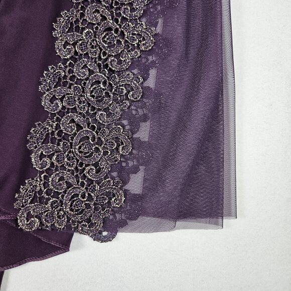 XSCAPE Purple Crochet Lace Column Gown Formal Dress 4 Sheer Stretch Event Party - Picture 12 of 16